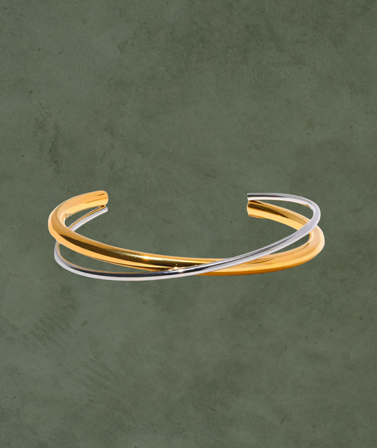Brazalete Geométrico Bicolor en Acero Inoxidable 18K