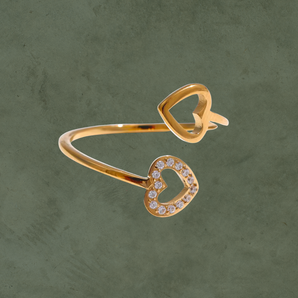 Anillo Abierto de Corazones con Zirconias Dorado