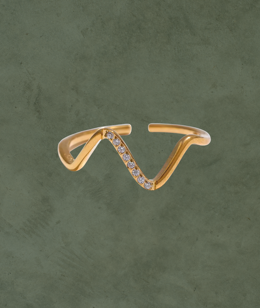 Anillo Abierto Irregular en Acero Inoxidable – Acabado en Oro 18k