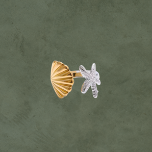 Anillo de Concha y Estrella de Mar Ajustable Bicolor